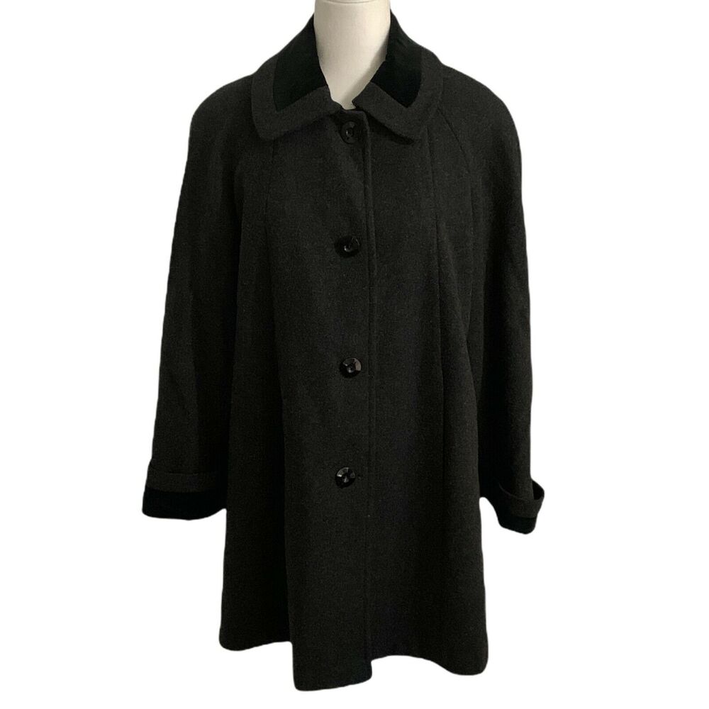 JP 1893 Missy PeaCoat Size 8 Womens Black Wool Collared Button Front Velvet Trim